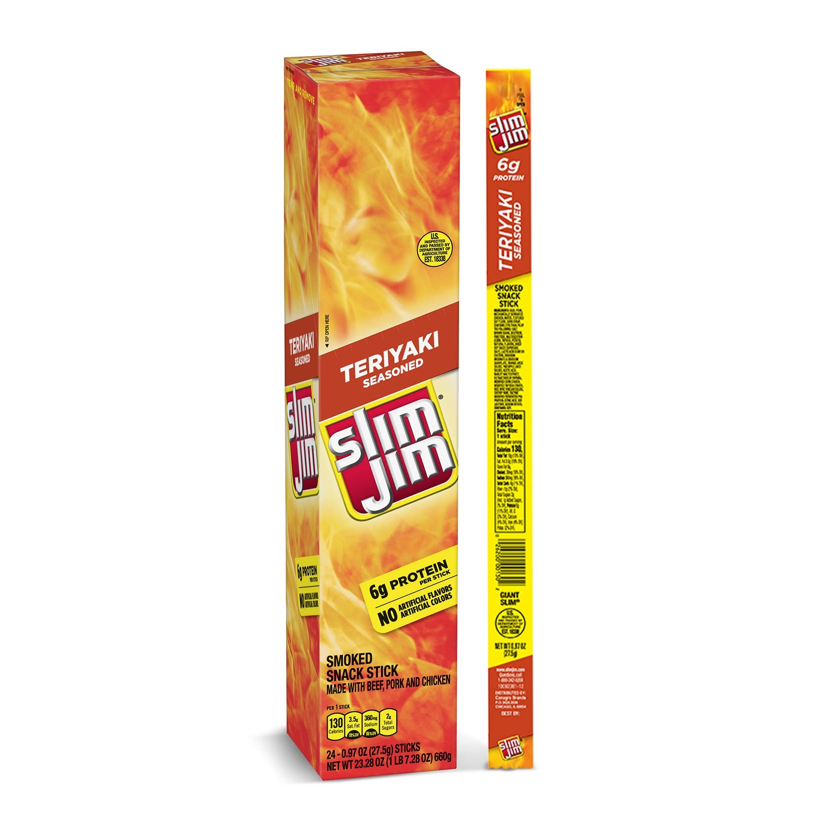 Slim Jim Giant Teriyaki Smoked Meat Snack Sticks Pack of 24 0.97 Ounce