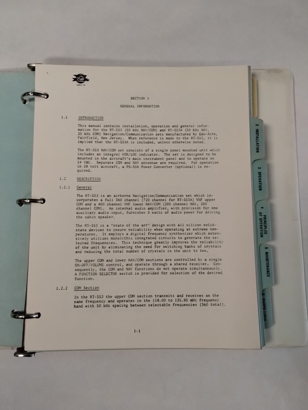Edo-Aire RT-553, RT-553A NAV/COM System Technical Manual-Original