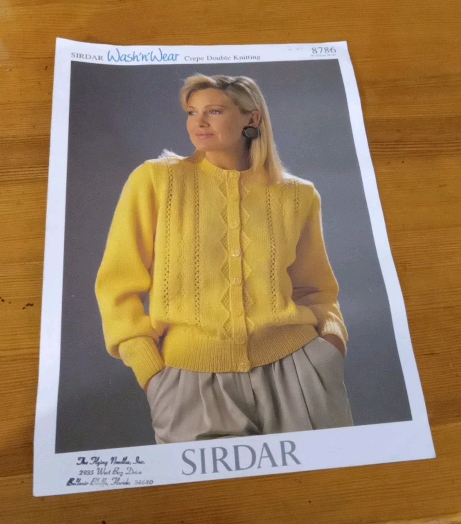 Sidar Wash n Wear Crepe Double Knitting Pattern 8786 Cardigan Sweater Free Ship