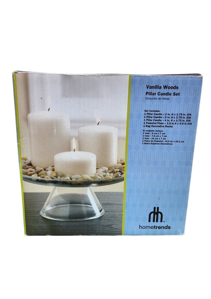 HomeTrends Vanilla Woods Pillar Candle Set w/Decorative Rocks