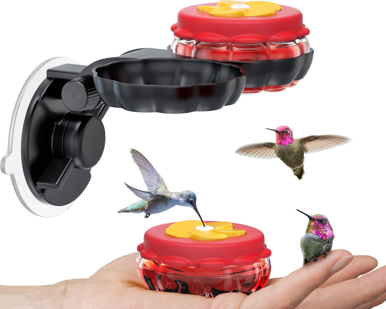 Handheld Small Glass Hummingbird Feeders (Set of 2) with Window Red,Yellow