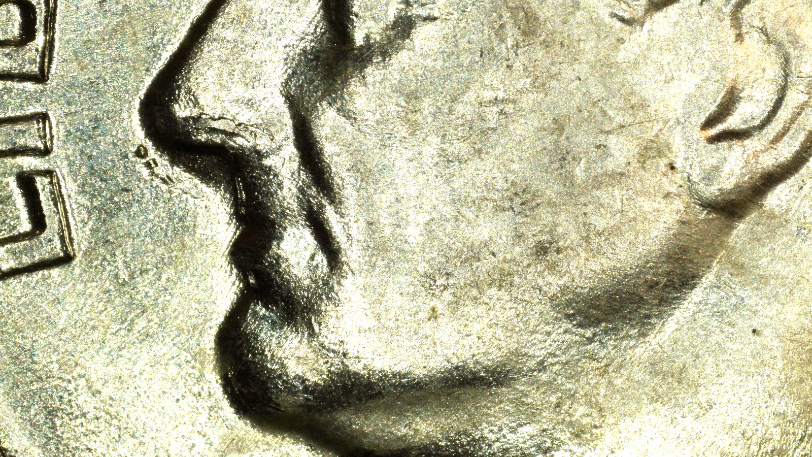 BU 1956-D Silver Roosevelt Dime with Die Crack on and under nose-Nose Ring (2)
