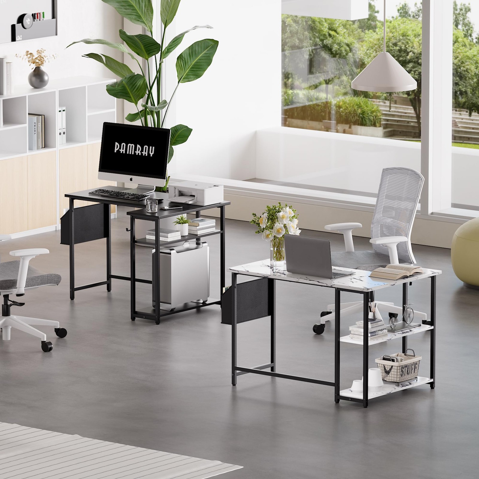 40 Inch L Shaped Computer Desk with Reversible Side Storage Shelves, Small Co...
