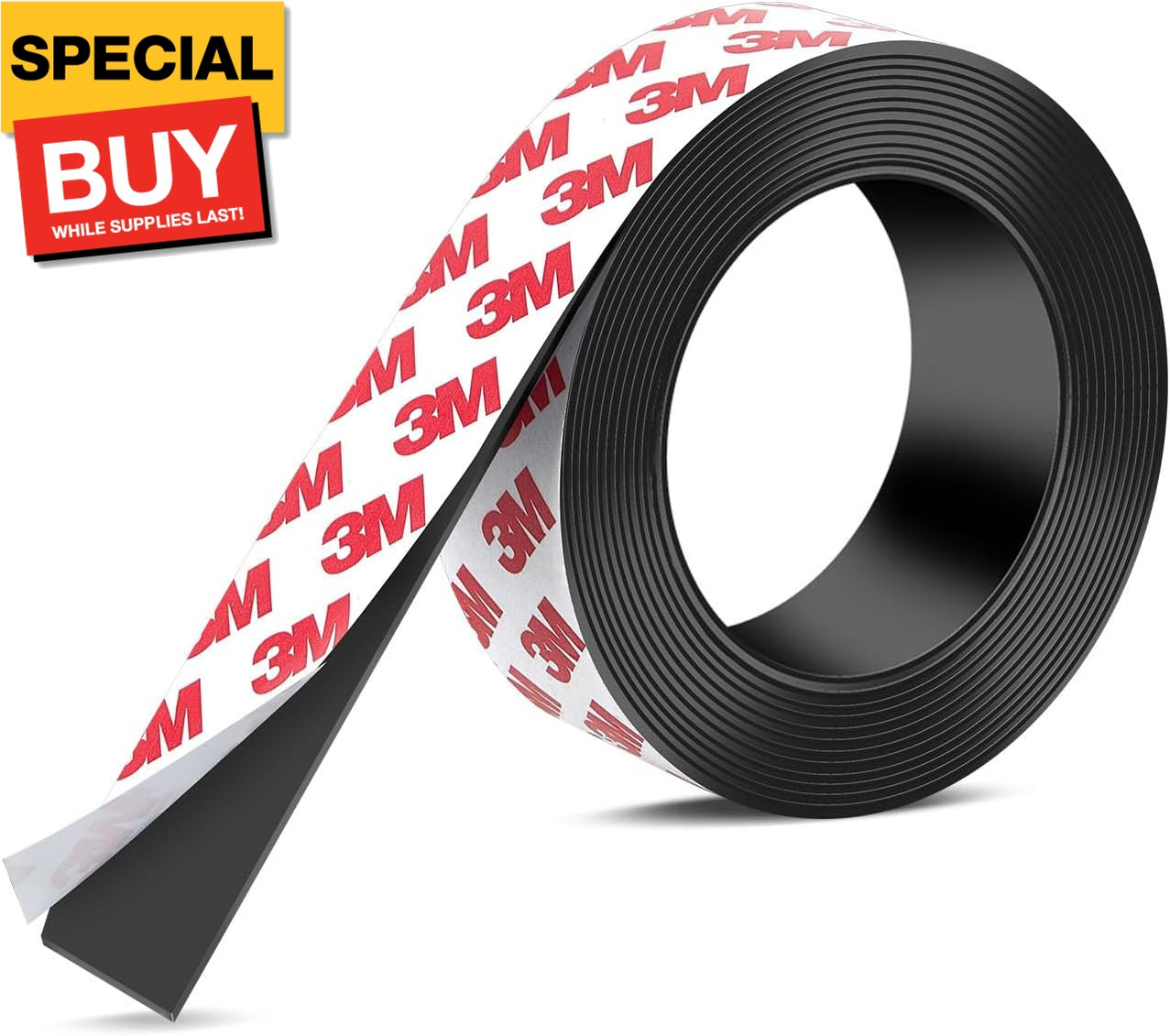 Strong Adhesive Magnetic Tape Strip Roll- 1" x 10ft, Cuttable Magnetic Sheets fo