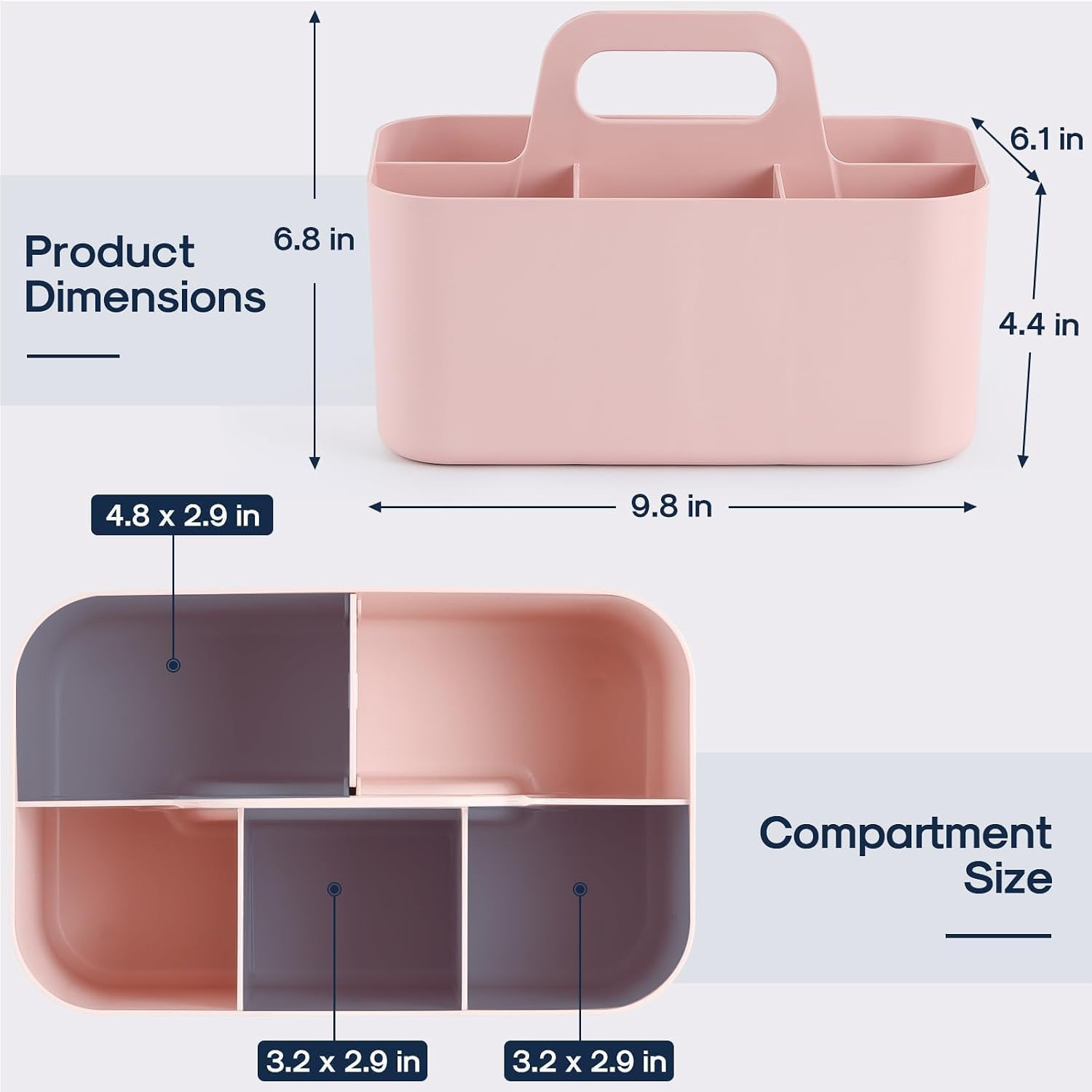 Multiuse Caddy Organizer with Handle, Portable Divided Plastic Tote Bin - Art Cr