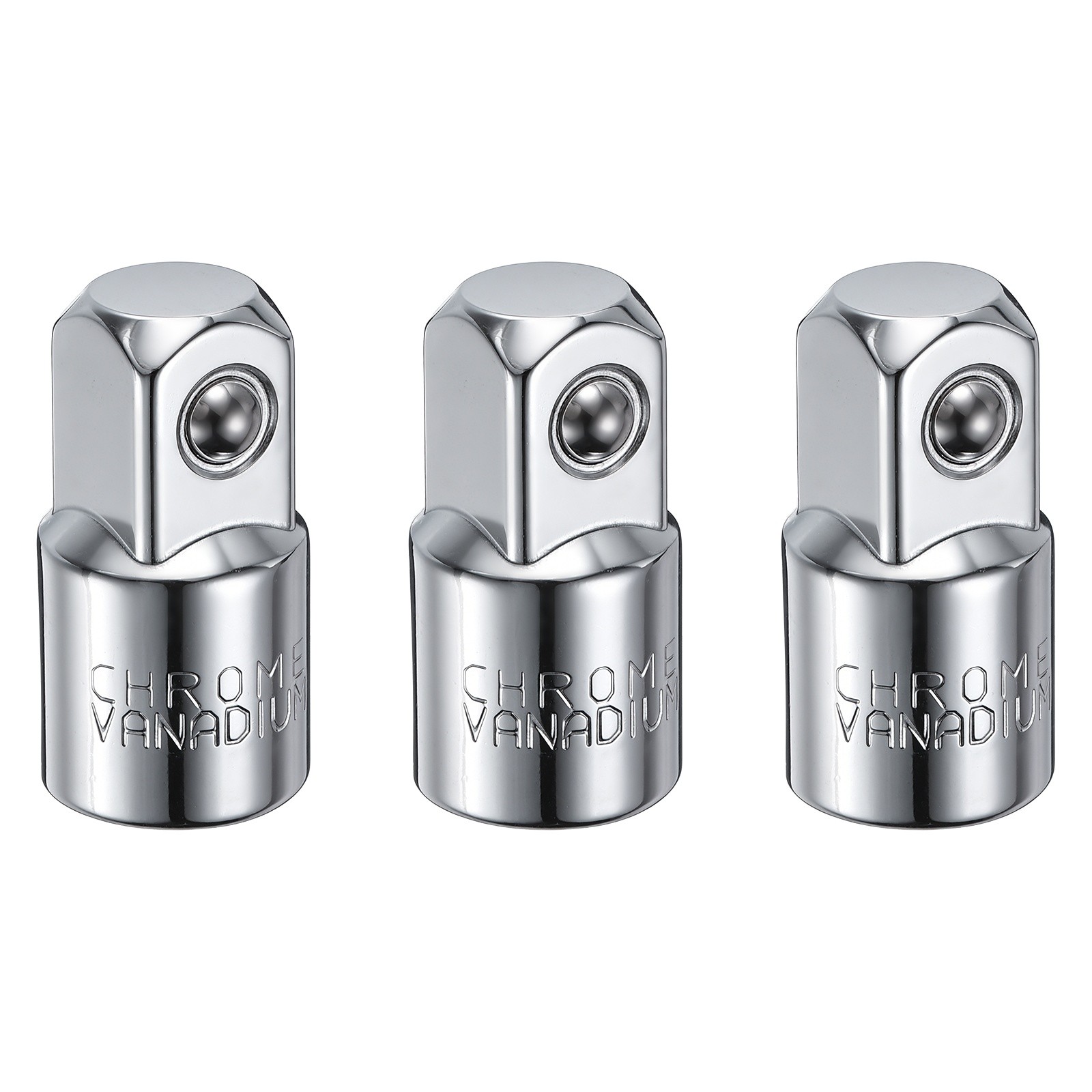 3Pcs Impact Socket Adapter 1/4" Female to 3/8" Male CR-V Steel Converter, Silver