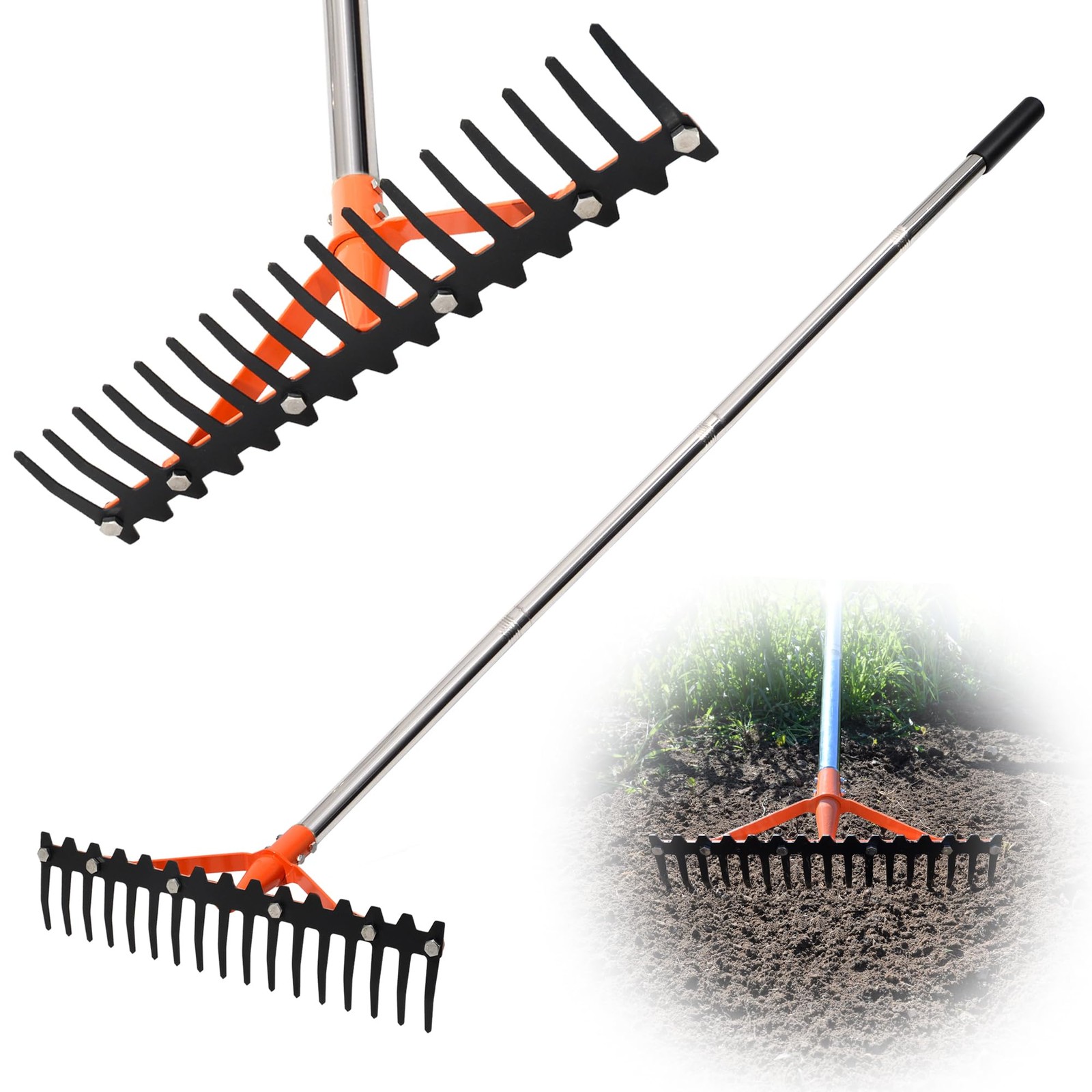 CKLT Garden Rake 17 Tempered Spring Steel Tines Heavy Duty Rake for Lawns Bow...