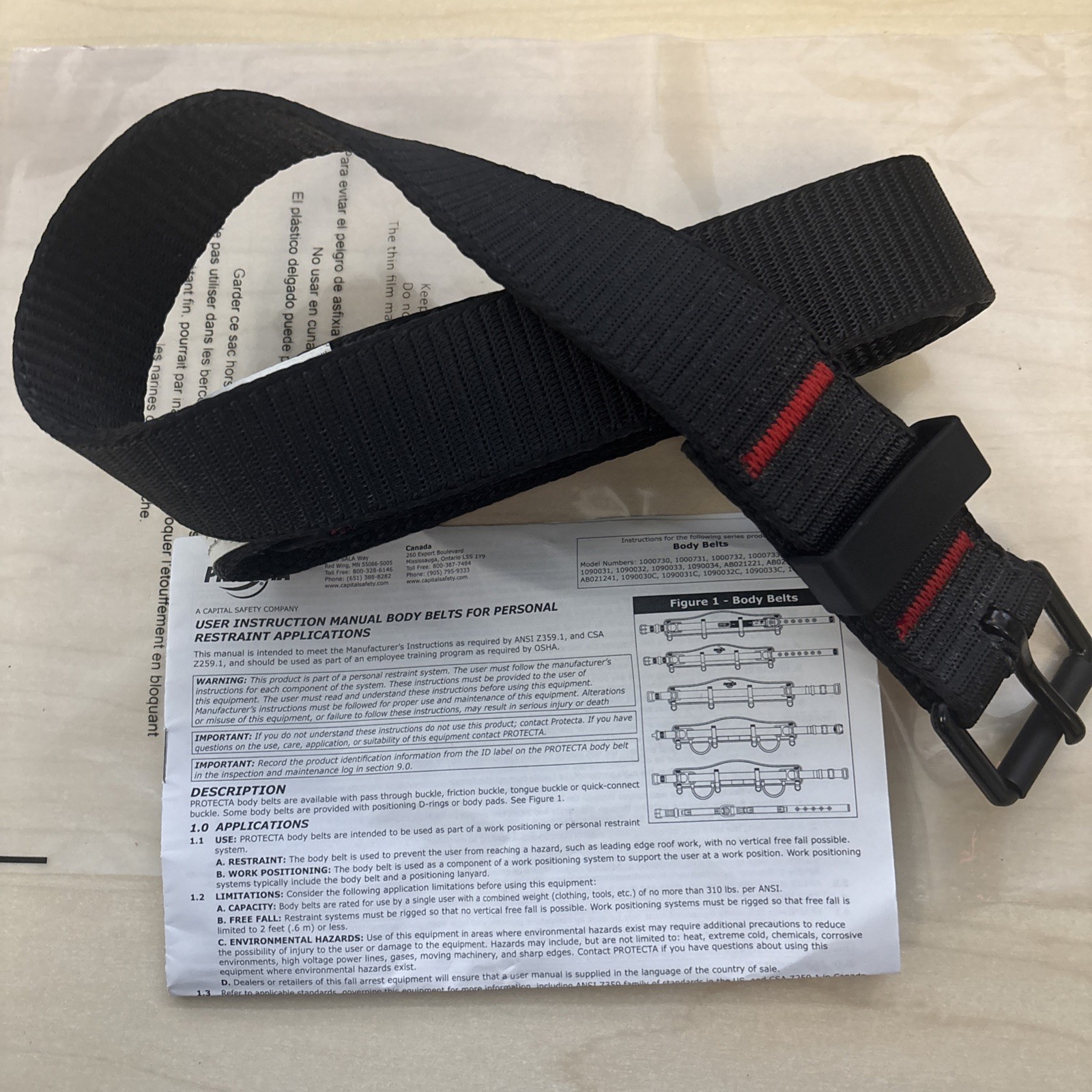 Protecta 1000731 BELT FOR Fall Protection Harness Size: M/L ,Red/Black, New