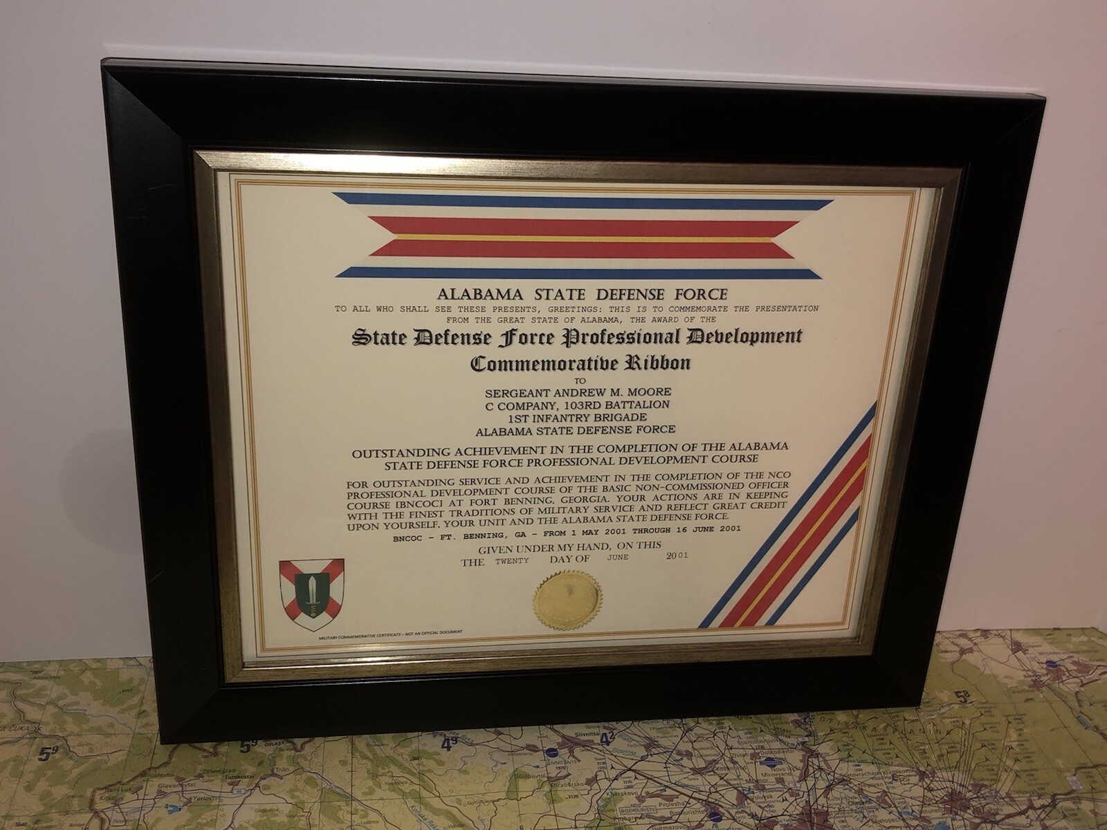 ALABAMA DEFENSE FORCE PROFESSIONAL DEVELOPMENT COMMEMORATIVE RIBBON CERTIFICATE