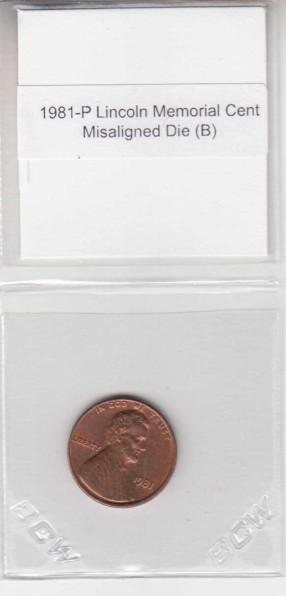 1981-P Lincoln Memorial Cent Misaligned Die Off Center Obverse Error Penny