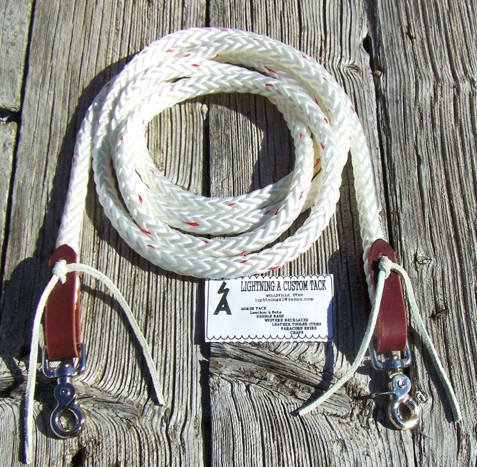 9 or 10' Reins Loop Rope Rein Barrel Race Pony Roping Single Contest white w/red