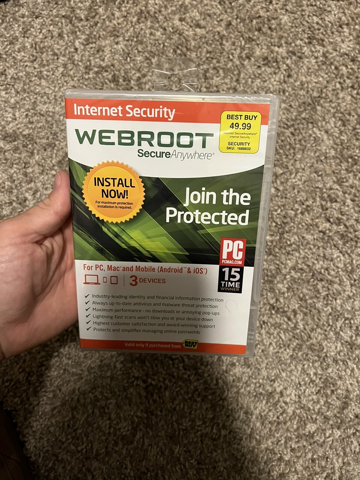 Webroot Secure Anywhere Internet Security 3 Devices for PC/MAC/Mobile NEW/SEALED