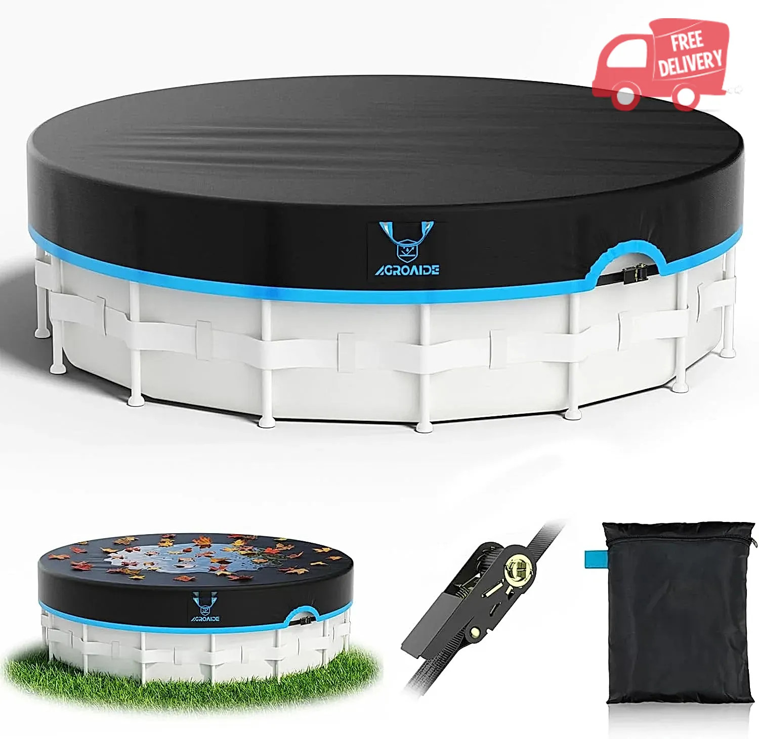 16 Foot round Winter Pool Cover, Upgraded Seamless Side Design with Ratchet Tie