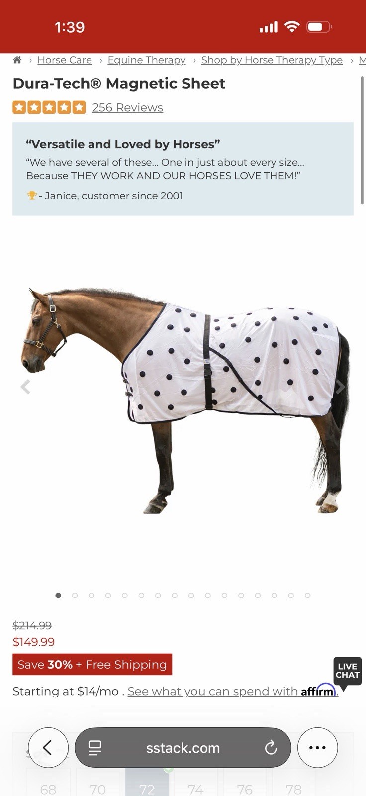 Duratech Magnetic Sheet For Horses 78” Used