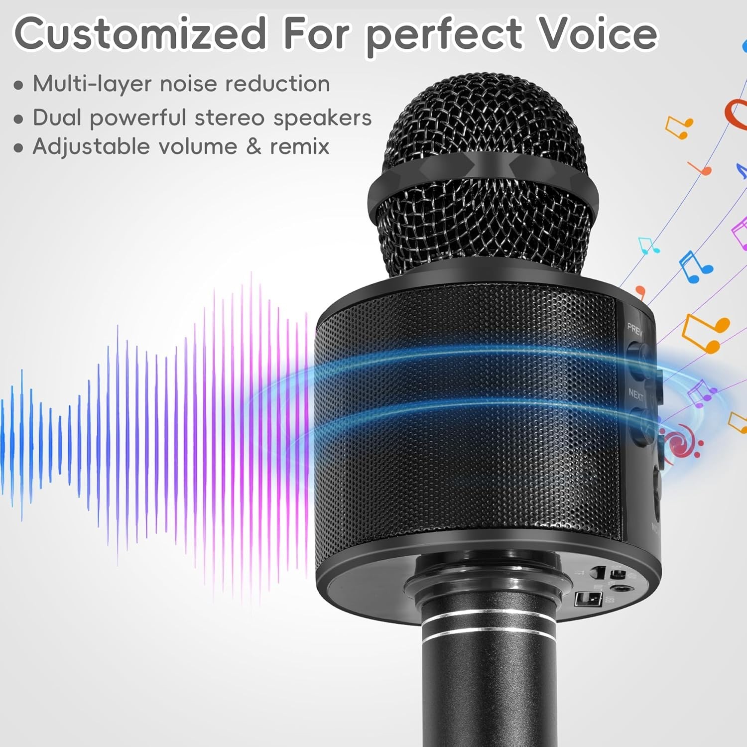 Versatile Wireless Karaoke Microphone with Adjustable FM Radio & Noise Reduction