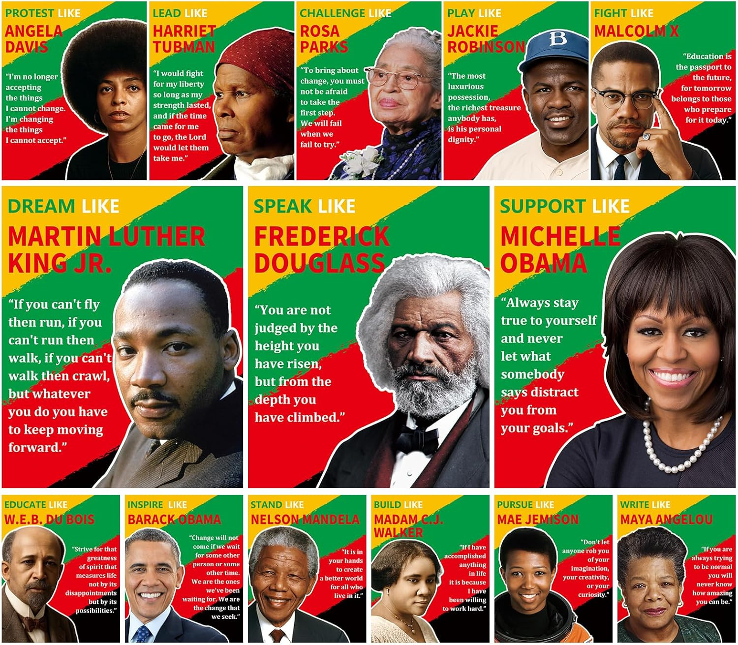 Black History Month Decorations Posters 14pc Famous African American Quotes Moti