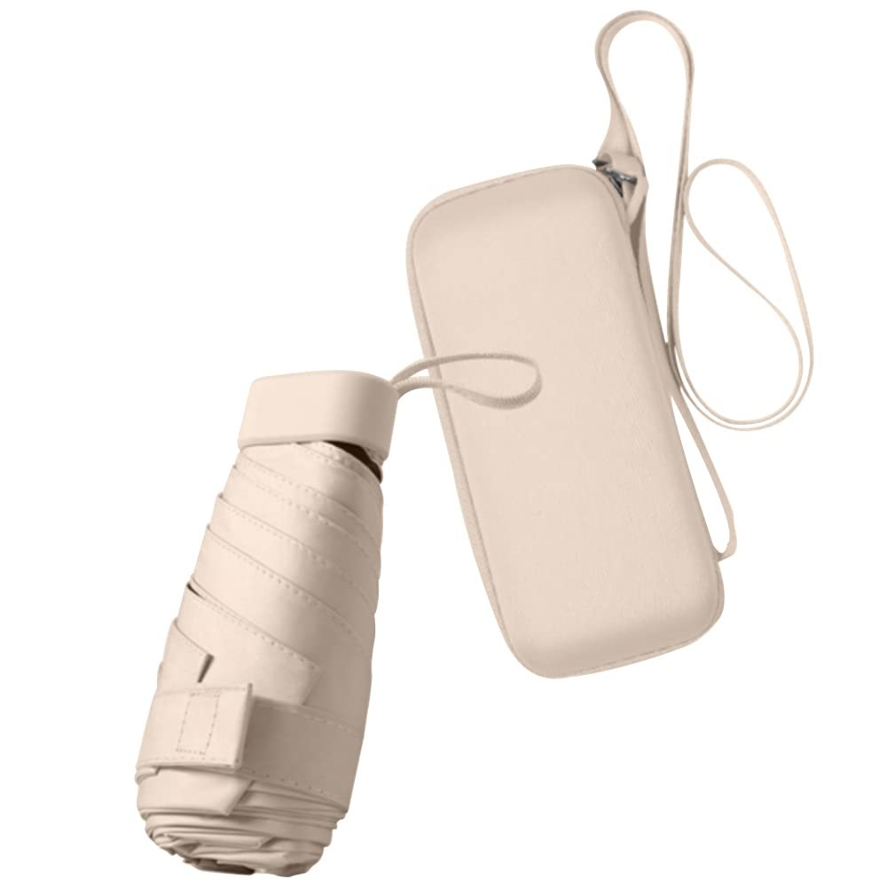 ESUFEIR Mini Travel Sun Umbrella for Purse With Case,Small Mini, Beige