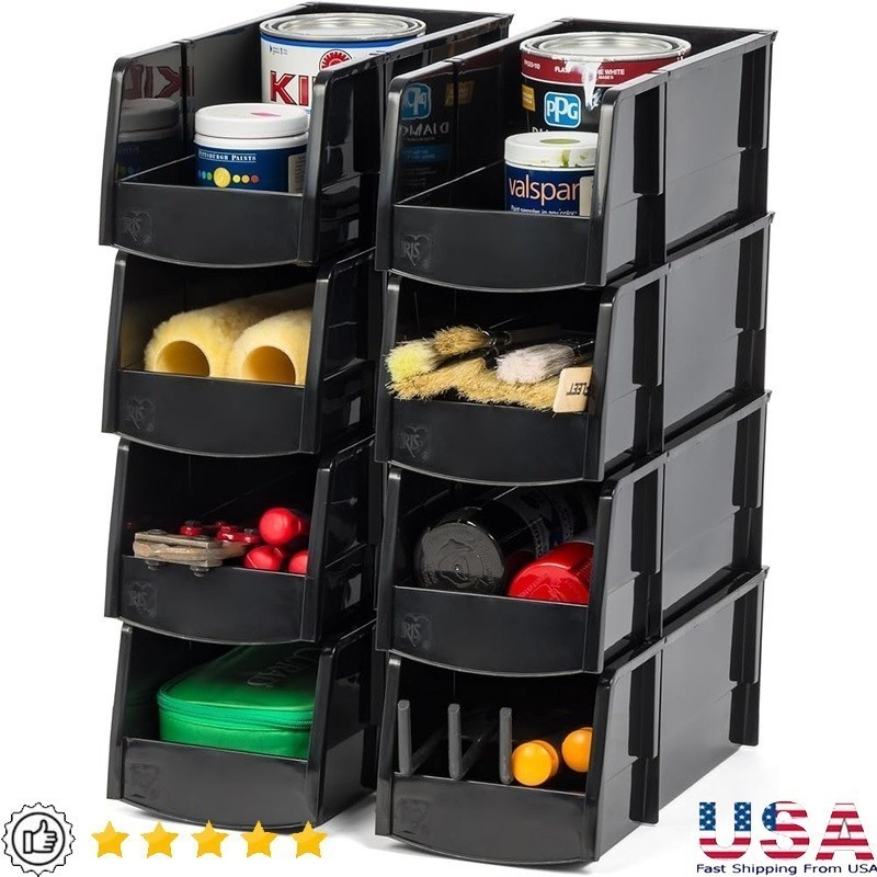 Stackable Plastic Storage Bins Organizing Tools Crafts Snacks Office Garage New