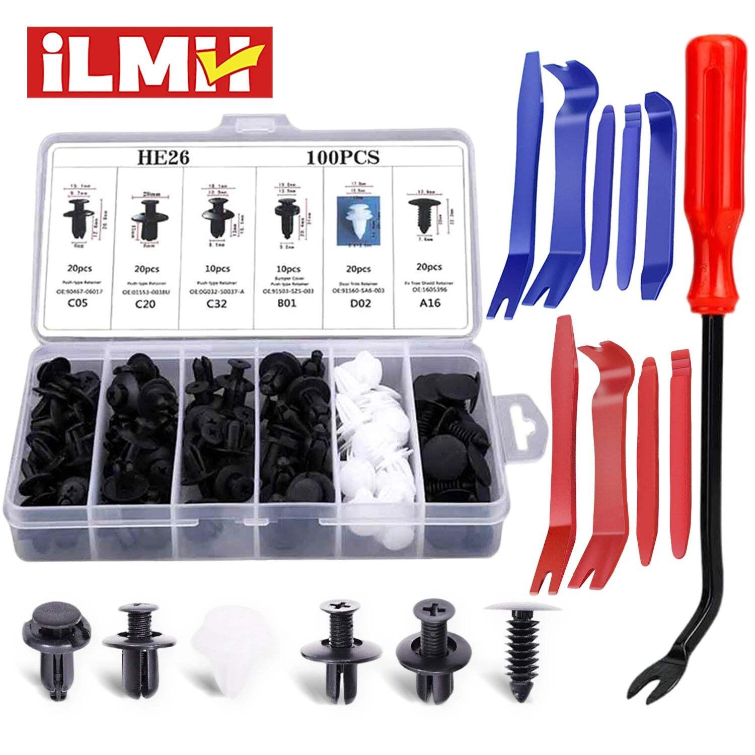 100PCS Car Retainer Clips Push Rivet Fastener Bumper Trim Panel Kit