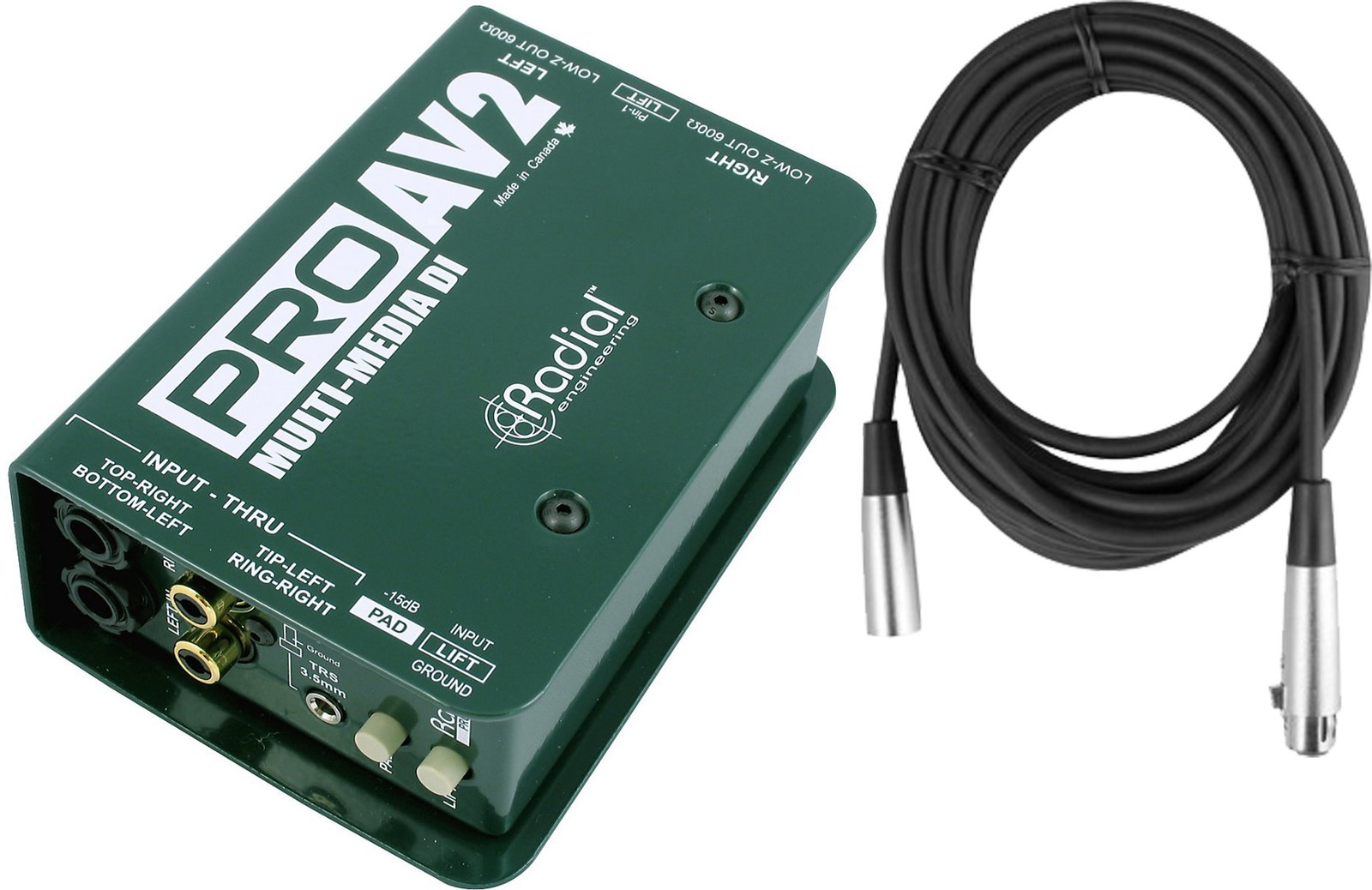 Radial PRO AV2 PROAV2 Direct Box Stereo RCA DI w/ Mic Cable