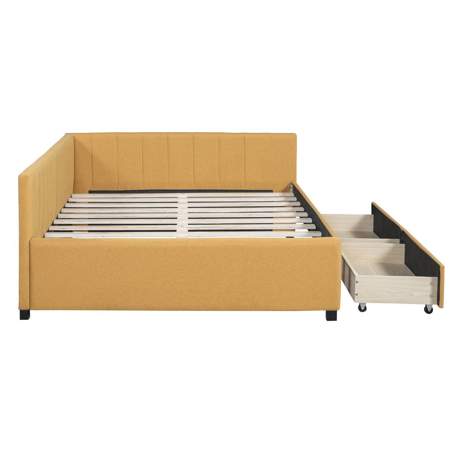 Full Size Daybed Upholstered Bed Frame Sofa Bed w/ 2 Storage Drawer Yellow US