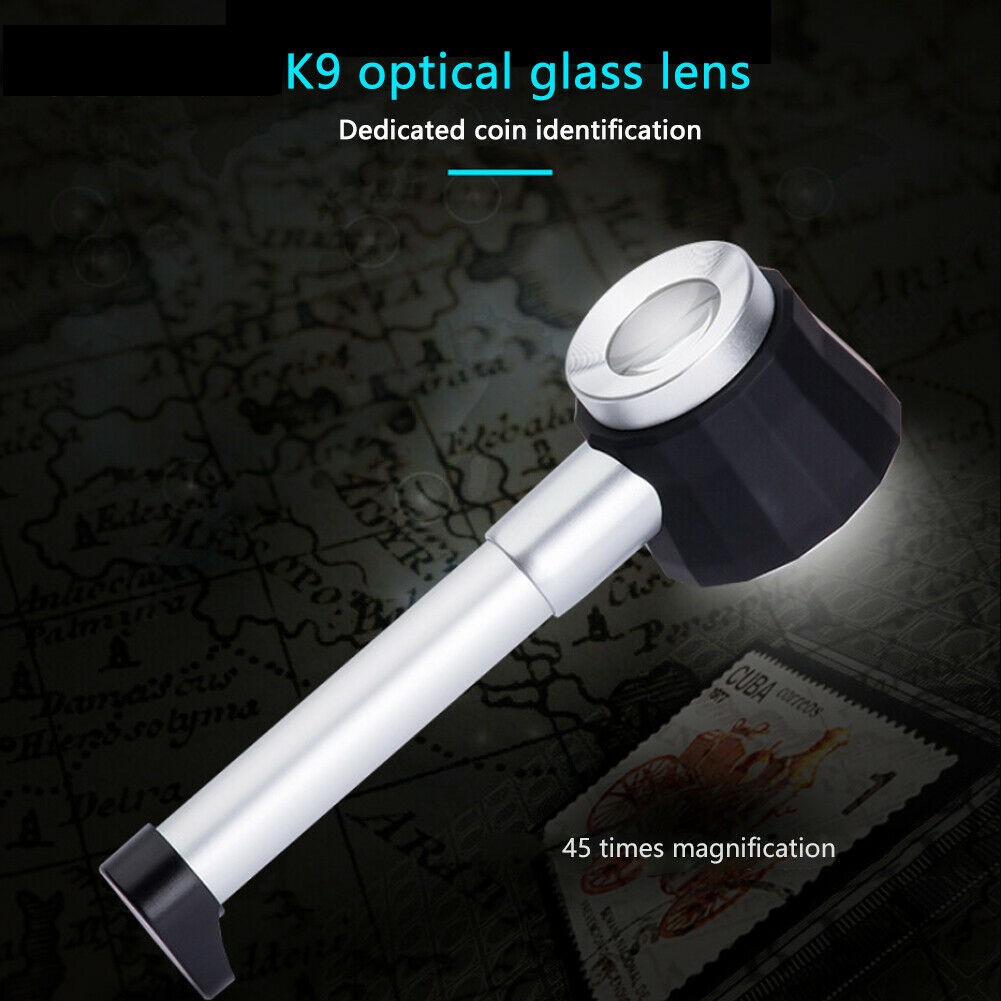 Magnifier 30X Loupe Lens with Scale LED Light Handheld Metal HD Magnifying Glass