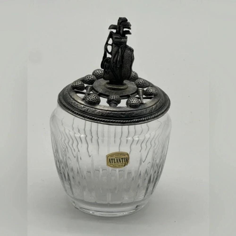 ATLANTIS Silver Mounted Lid Crystal Glass Candy Display Vanity Trinket PORTUGAL