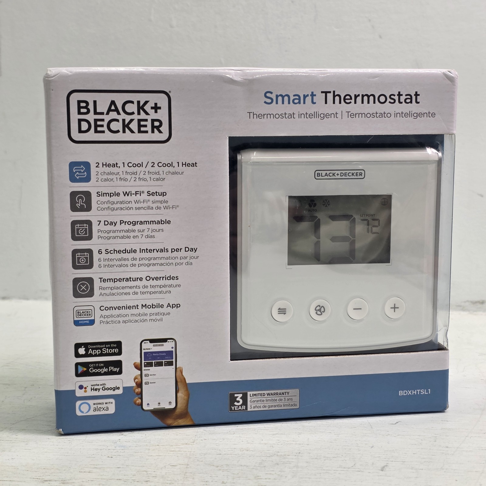 Black + Decker Smart Thermostat Compatible Wi-Fi Set Up Home Thermostat Select