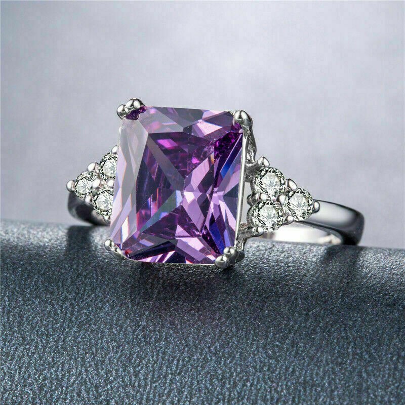 5.26 Ct Natural Amethyst Diamond Engagement Ring 14k Solid White Gold Size 7.5