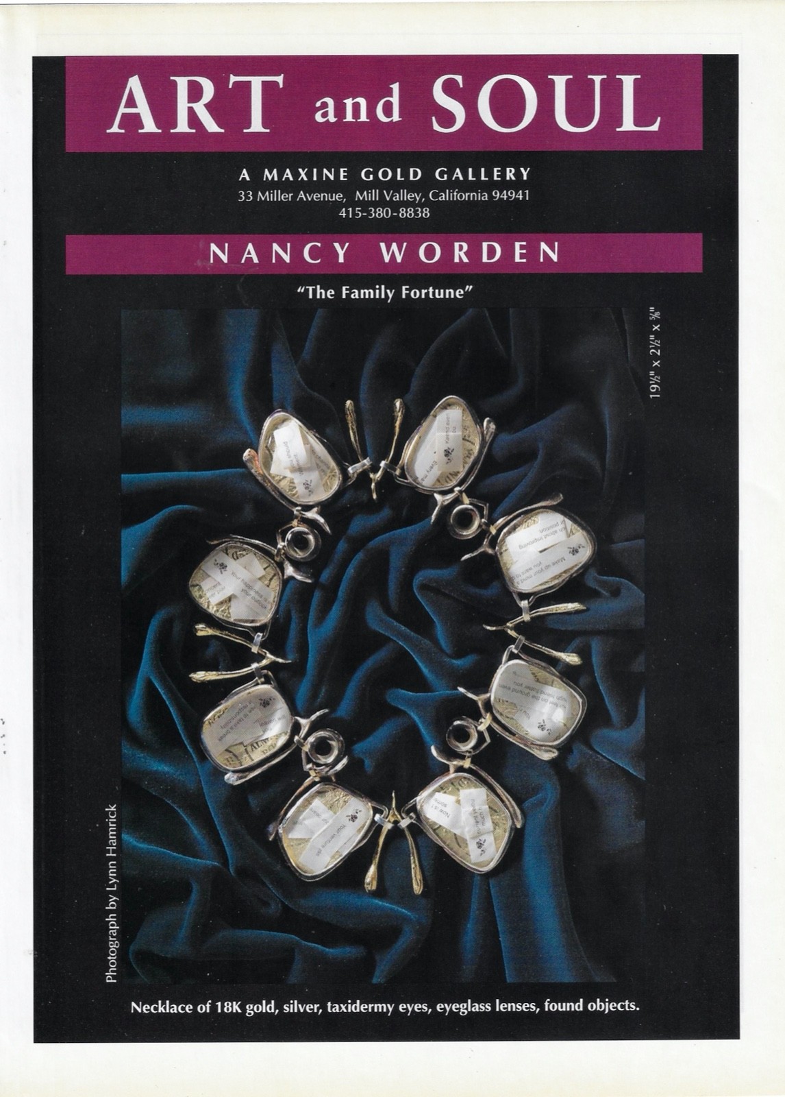 NANCY WORDEN Unusual Family Fortune Necklace A Maxine Gold Gallery 1995 Print Ad