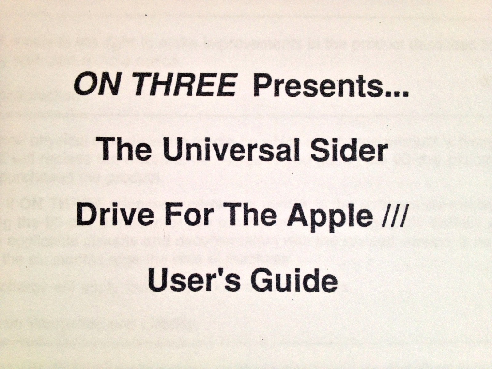 On Three Sider Driver & Manual / Apple III Home Computers