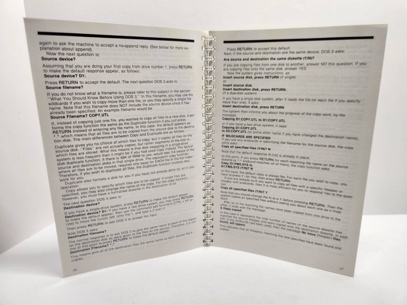 ATARI Disk Operating System Reference Manual DOS 3 Spiral Bound Vintage 1983