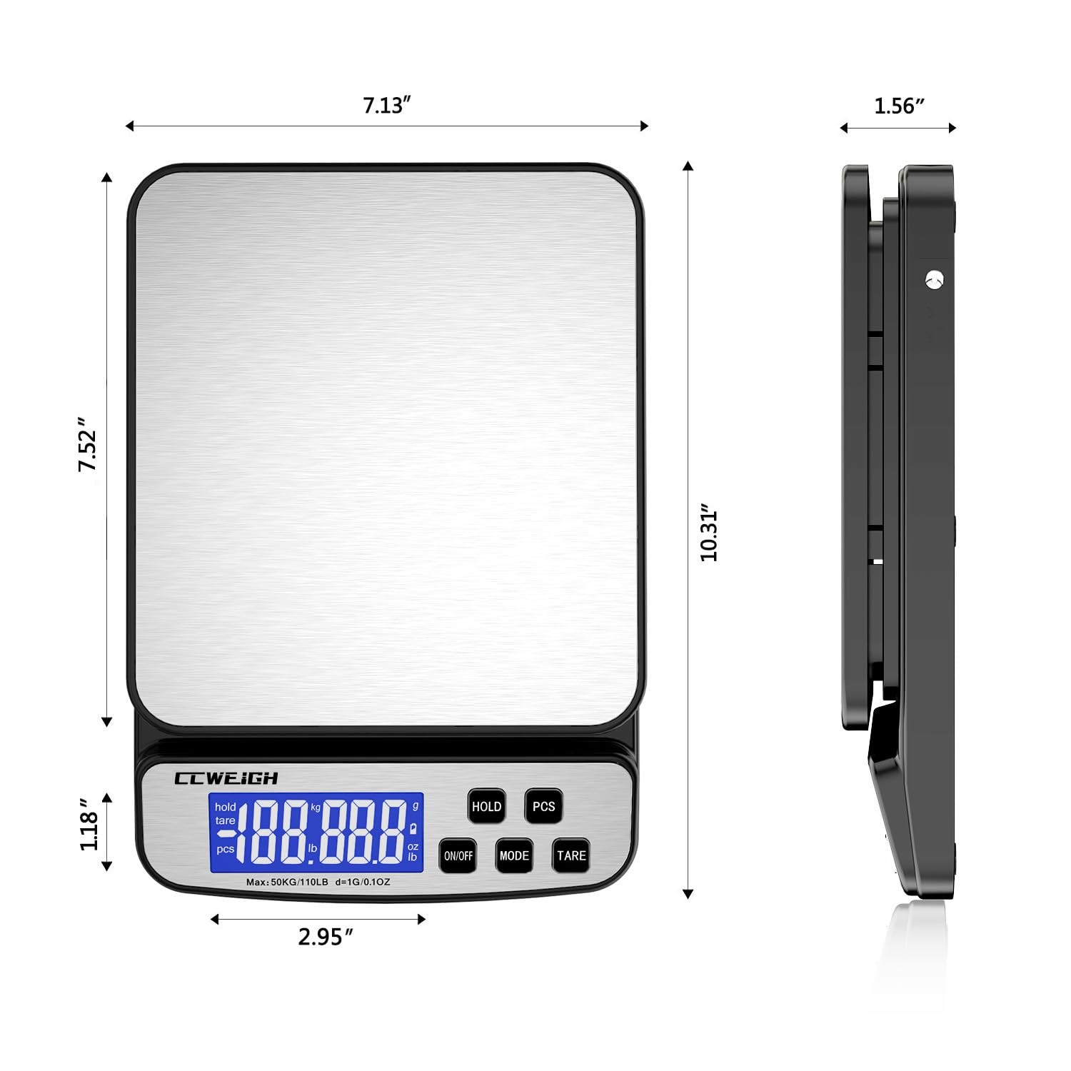 Digital Shipping Scale 110 lbs x 1g with Hold and Counting Function Mail Scal...