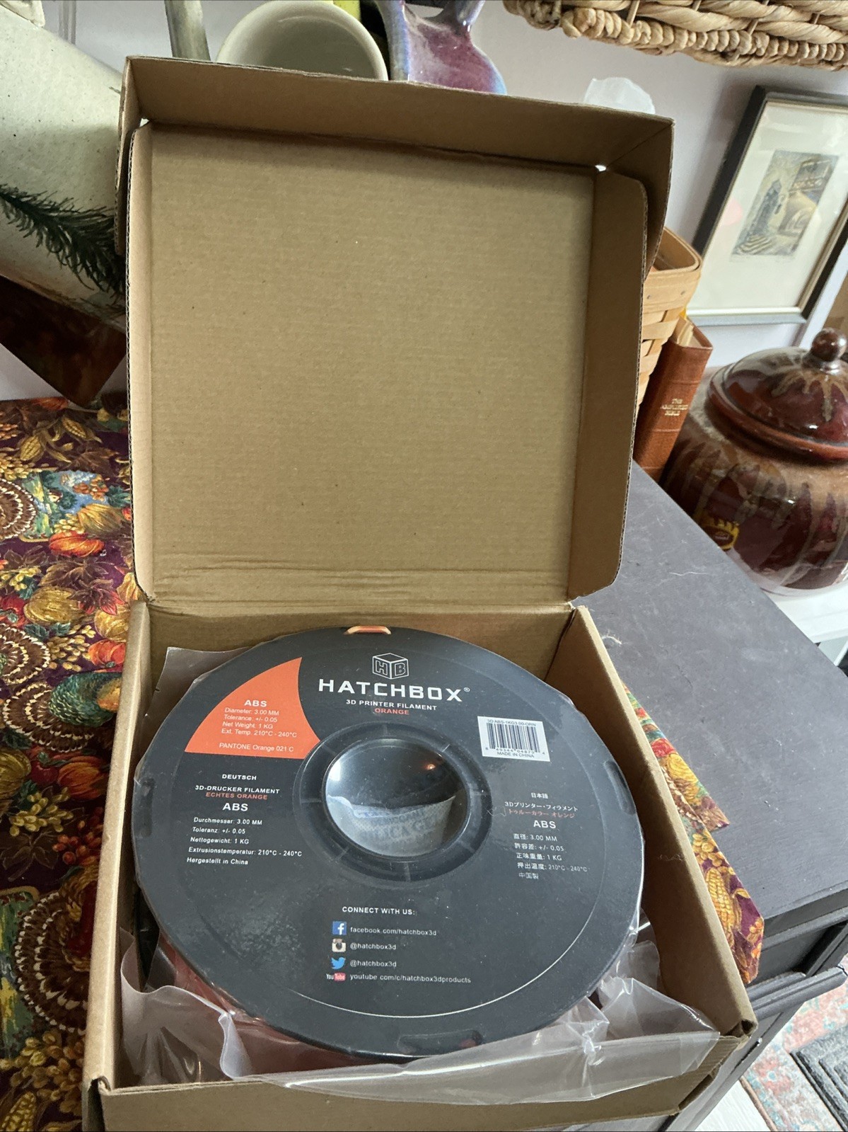 Hatchbox ABS 3d printer filament 1kg 3MM Orange NEW