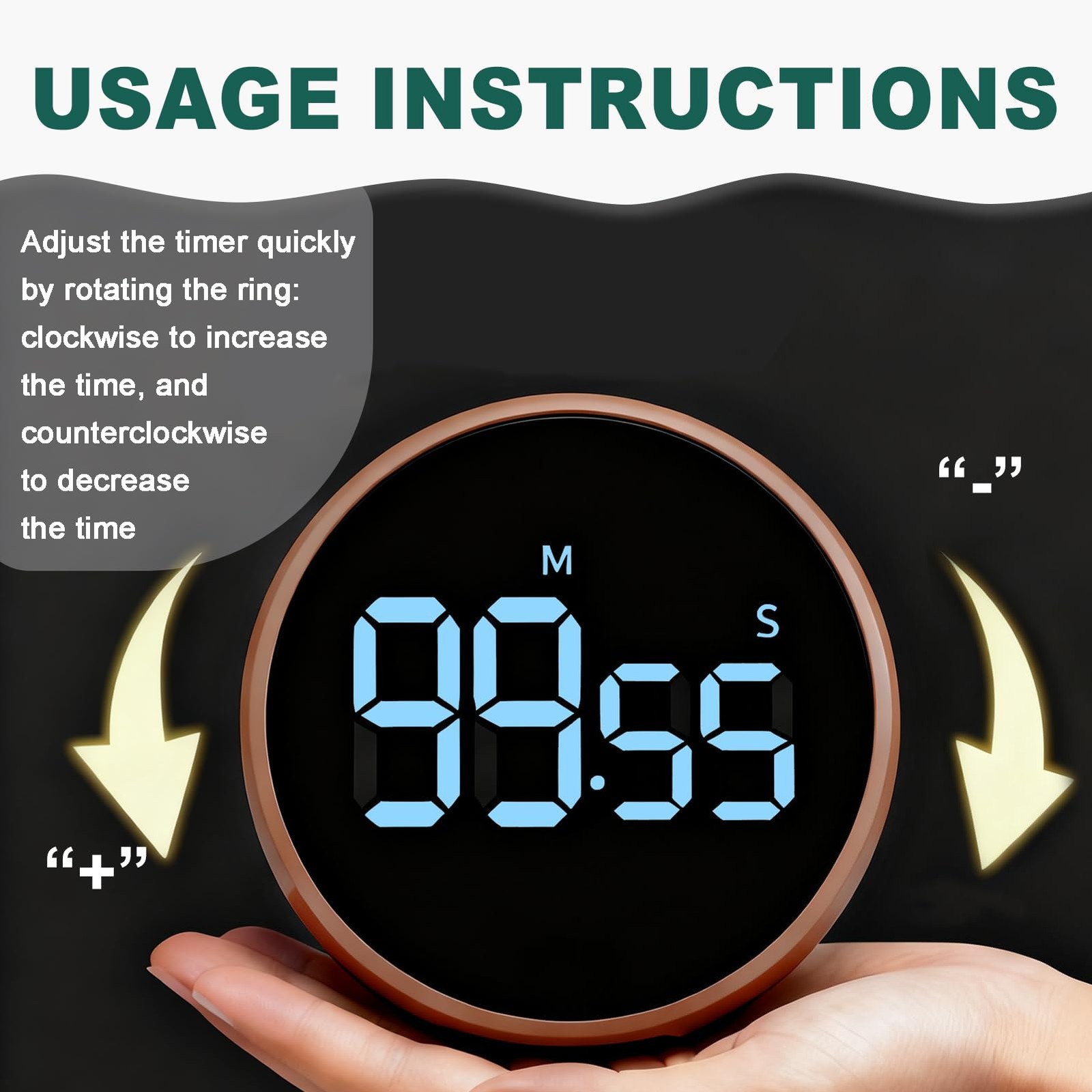 Digital Kitchen Timer, Magnetic Countdown Countup Visual Timer with Large LED...