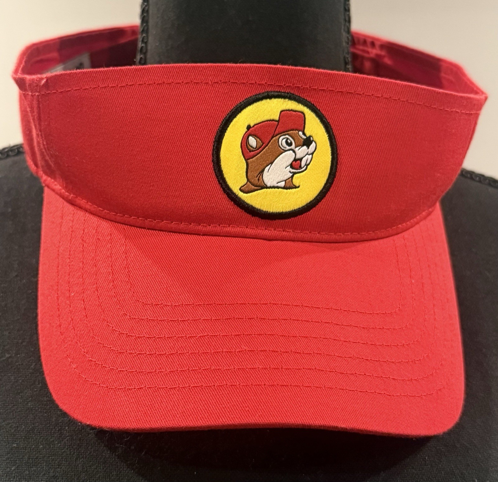 Buc-ee's Red Golf Visor Adjustable Cotton Hat with Beaver Logo Patch