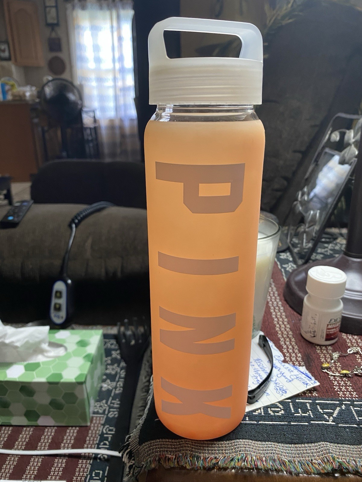 Victoria Secret Pink Water Bottle With Dog Logo Silicone Sleeve In Orange