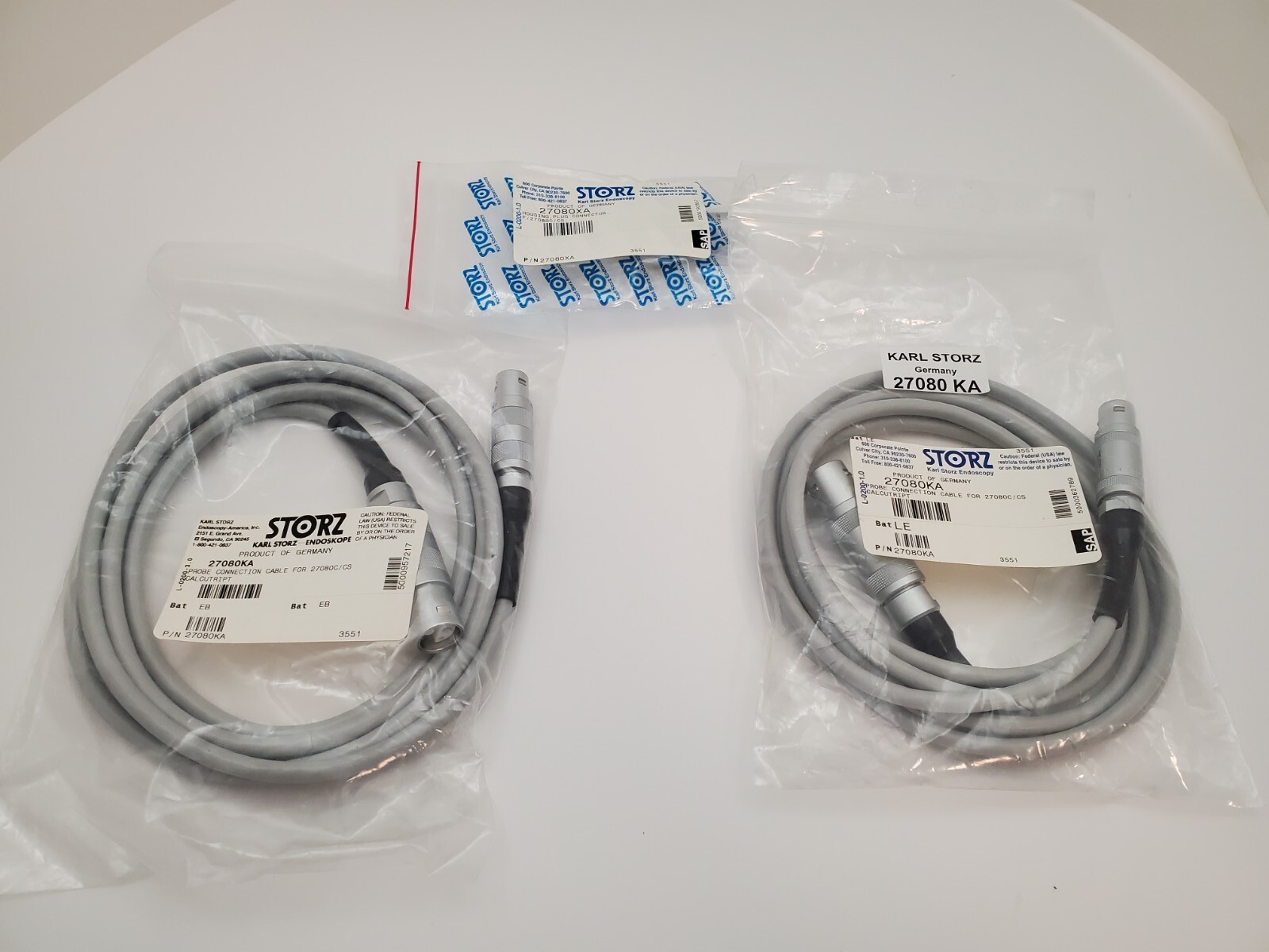 Lot of (2) Karl Storz 27080KA Probe Connection Cables for 27080C & (1) 37080XA