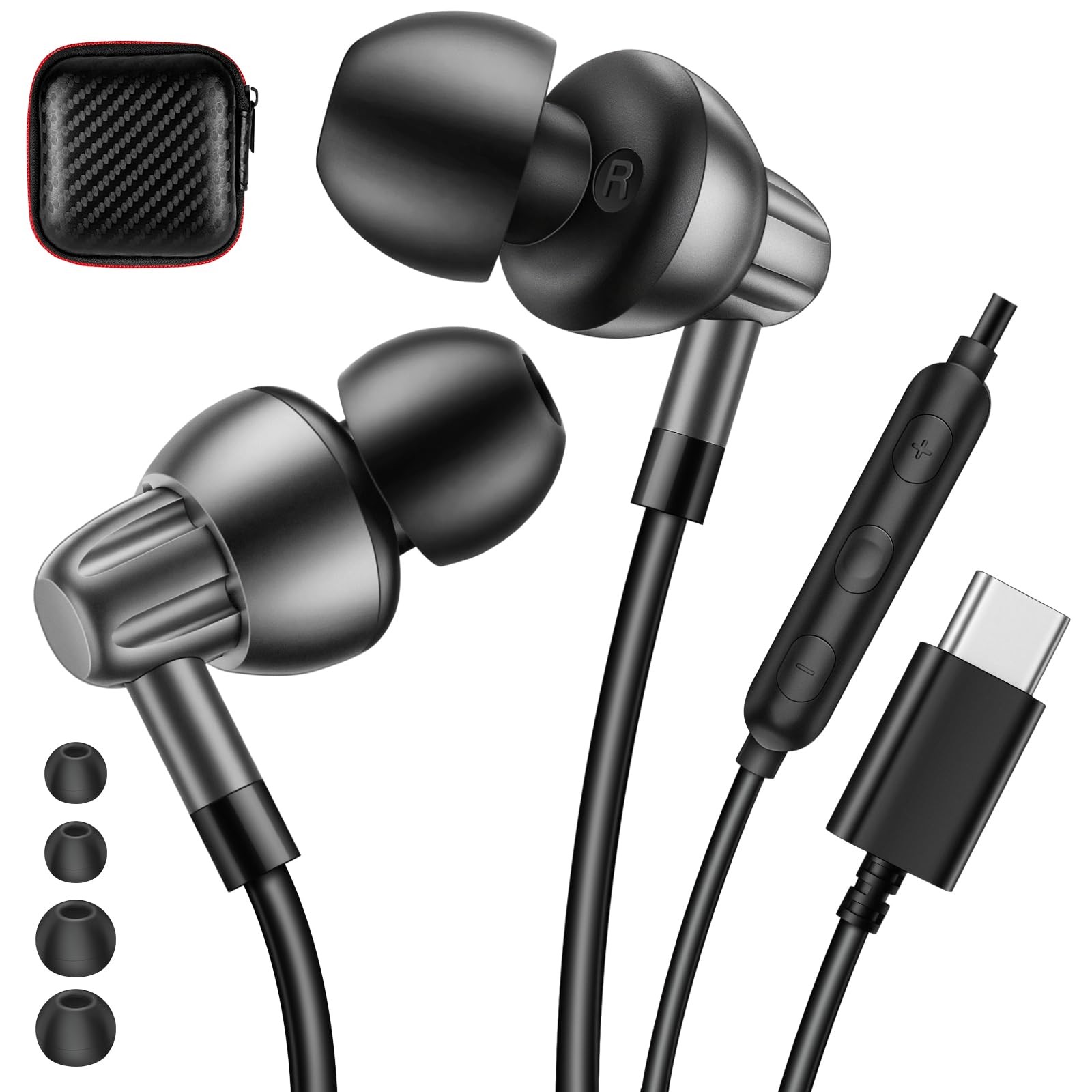 USB C Headphone Noise Isolating Earbuds with Mic for Commute Travel