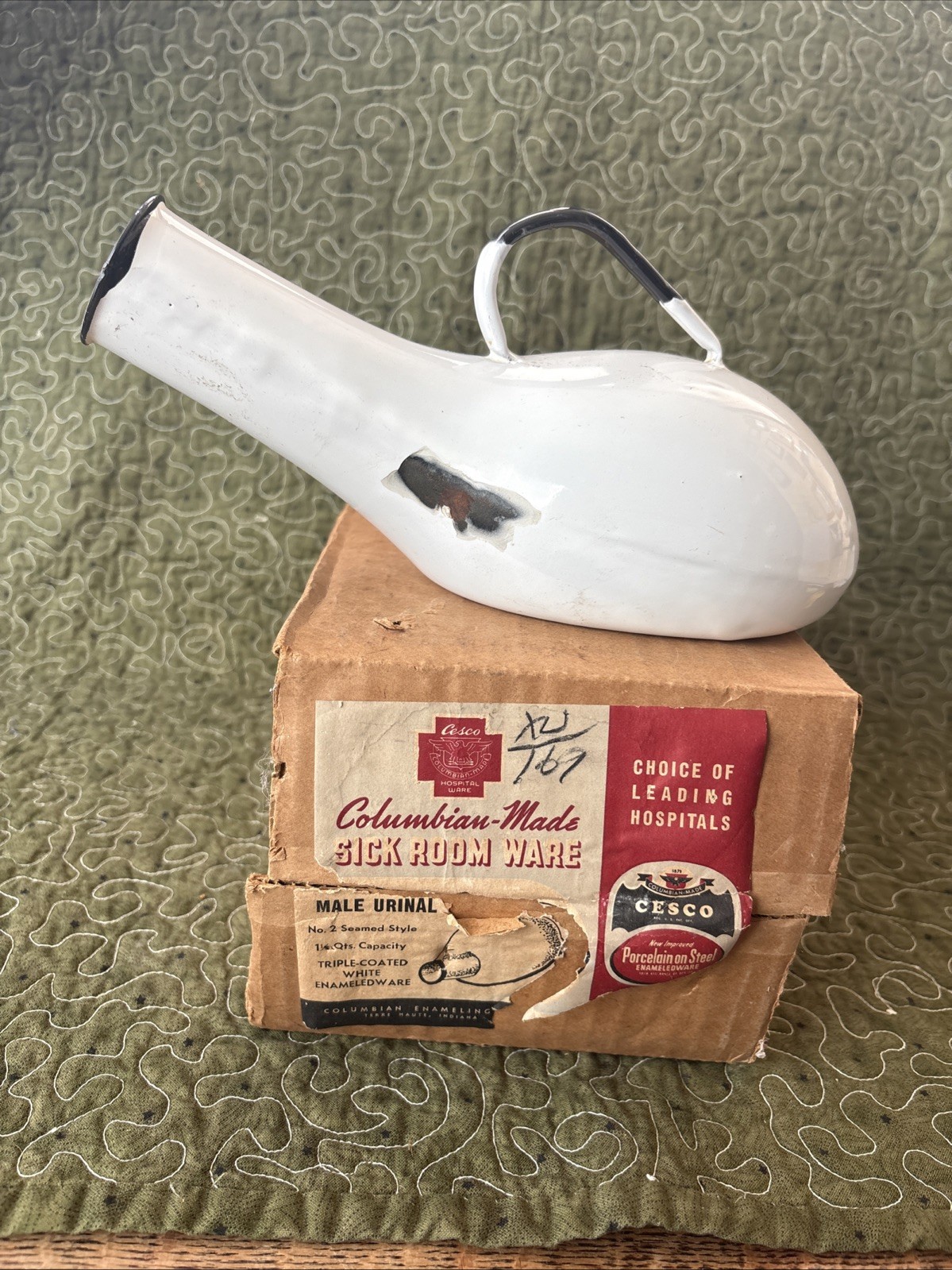 CESCO Columbian-Made Male Urinal Sick Room Ware ORIGINAL BOX Porcelain on Steel