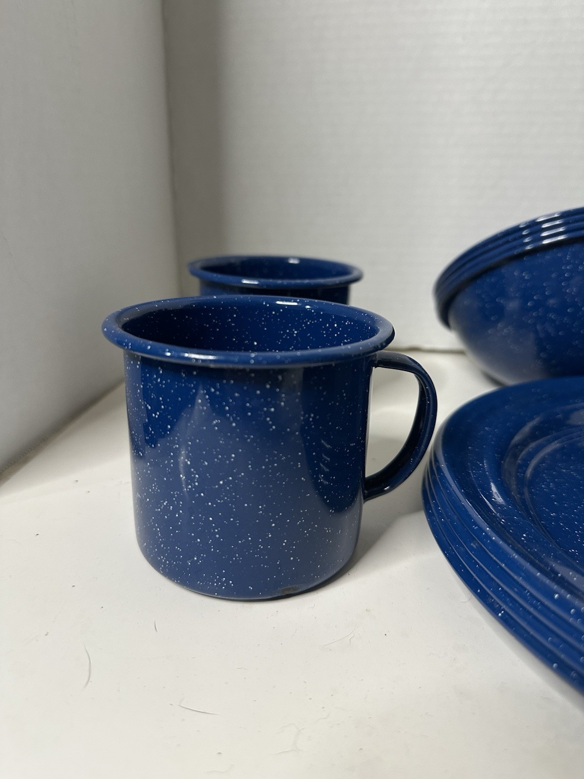 Speckled Blue Enamelware 12-Piece Dining Set for Camping