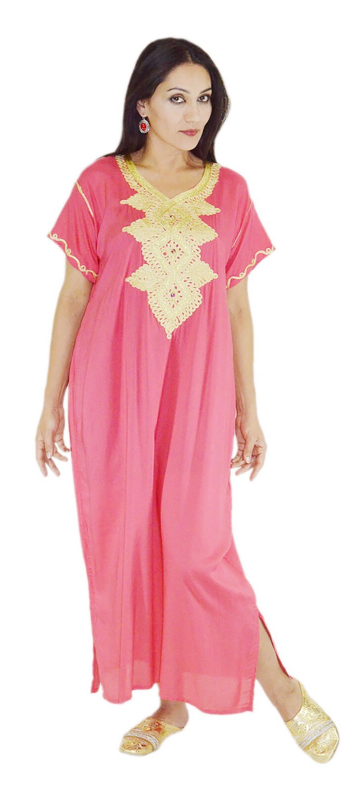 Moroccan Caftan Kaftan Dress Abaya African Womens Casual Gown Handmade Pink