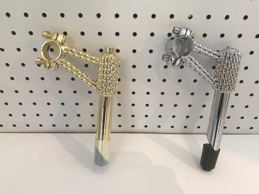 SQUARE TWISTED Bicycle Stem 22.2mm or 21.1mm Gold Chrome Lowrider Cruiser Bikes
