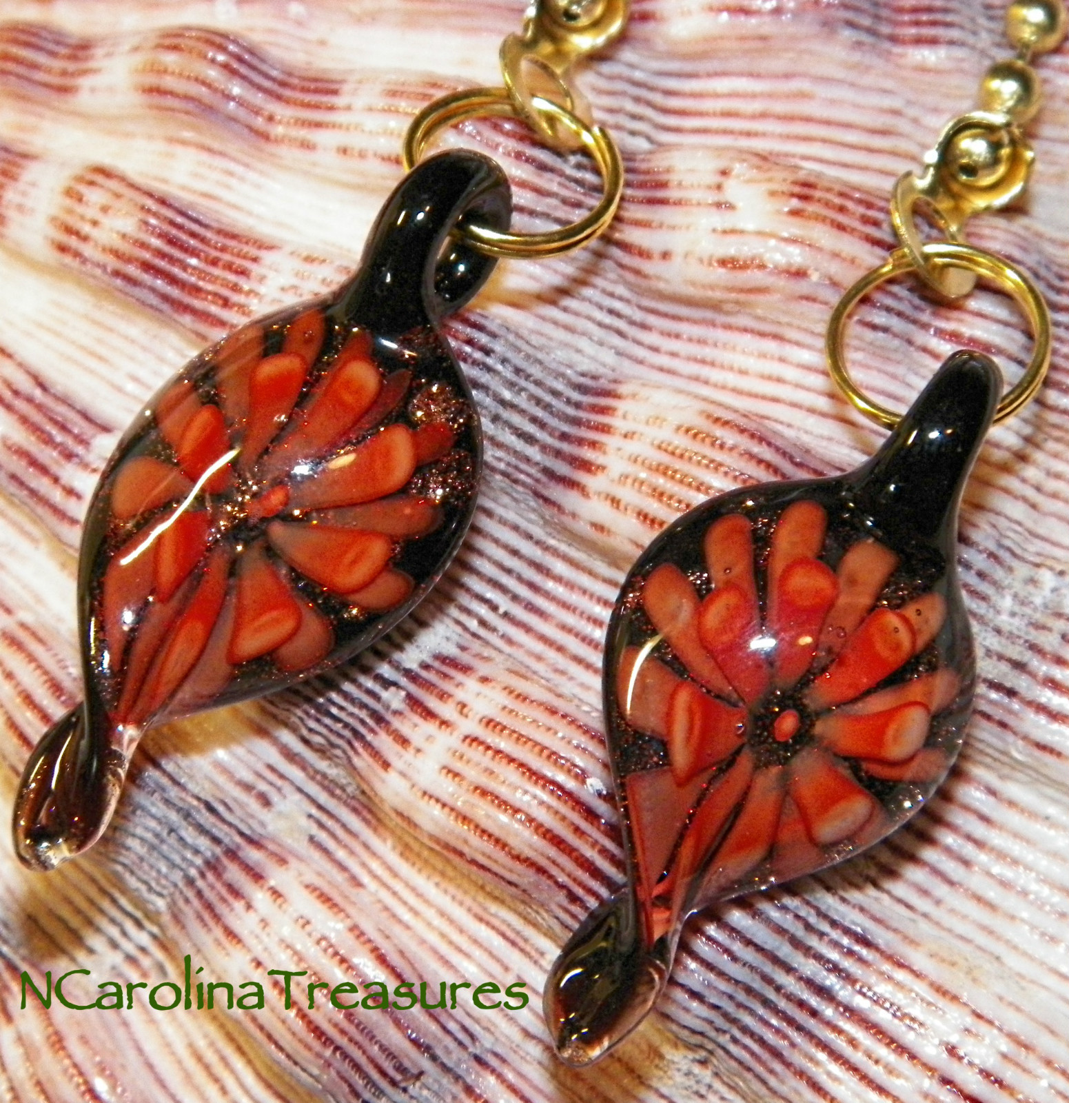 HANDCRAFTED GLASS CEILING FAN SWITCH PULL LEAF DESIGN RED FLORAL BURST SM PAIR