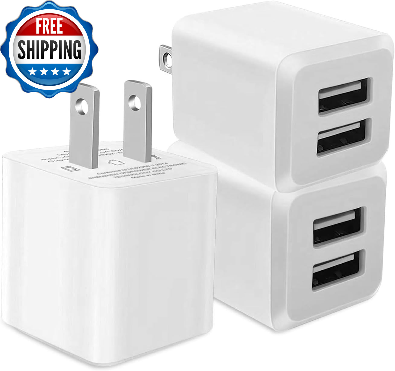 3 Pack USB Wall Charger Dual Port USB Cube Power Adapter Charger...