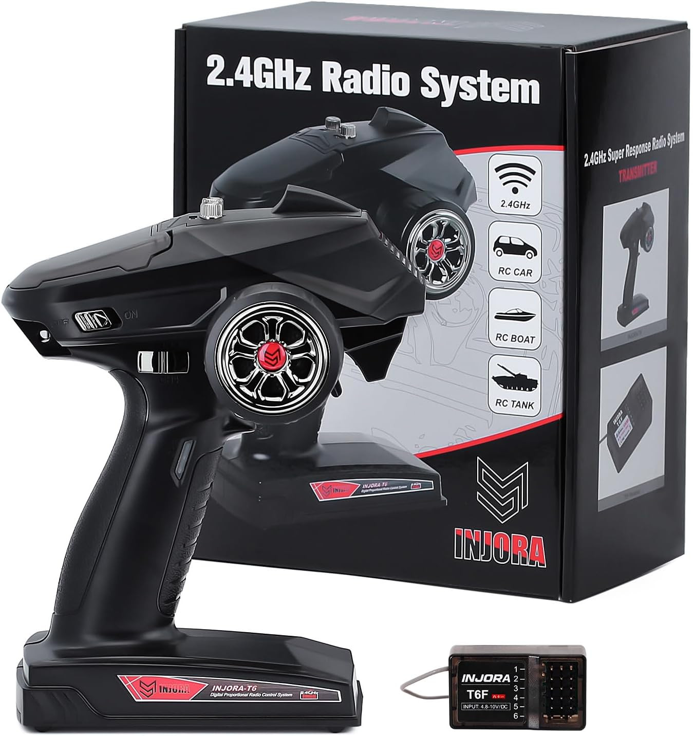 RC Transmitter 2.4Ghz 6CH Controler and Receiver for 1/8 1/10 RC Car Boat Tanks