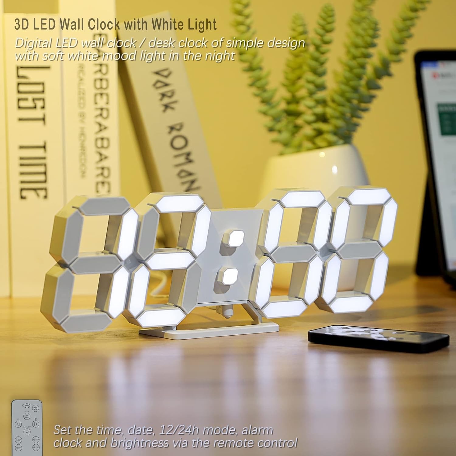 3D LED Digital Wall Clock ,9.7", Large Display Table/ Desk Clock with Remote