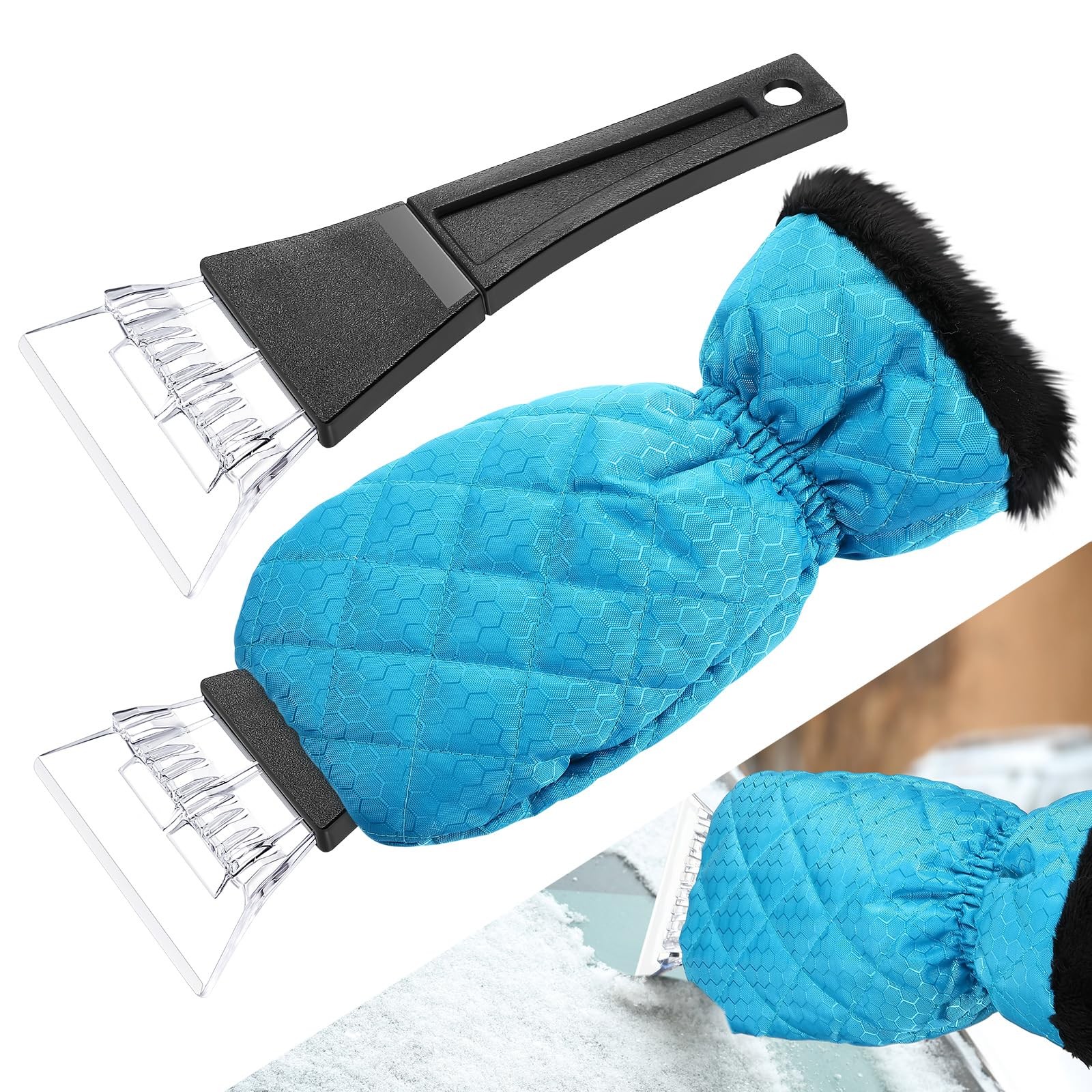 WILLBOND Ice Scraper with Glove Waterproof Scrapers for Car Peacock Blue