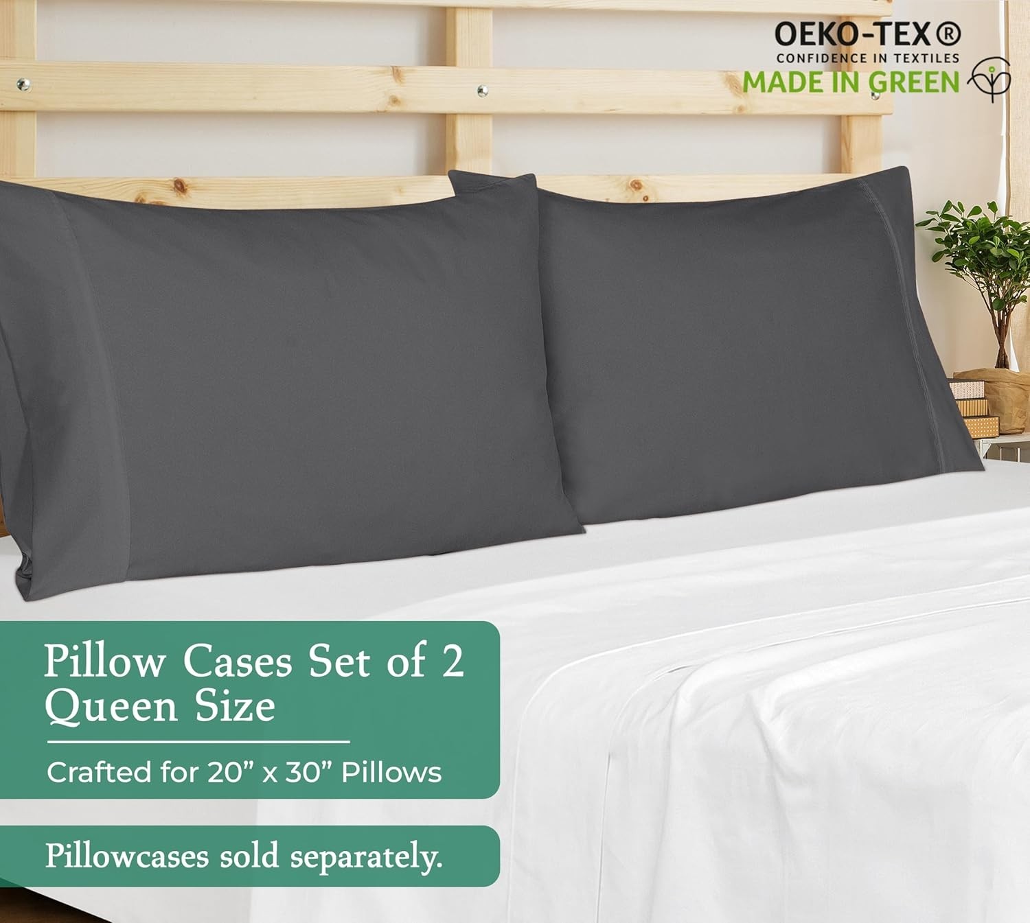 Elegant 2-Piece Queen Pillowcase Set - Wrinkle Resistant, Soft Grey Microfiber