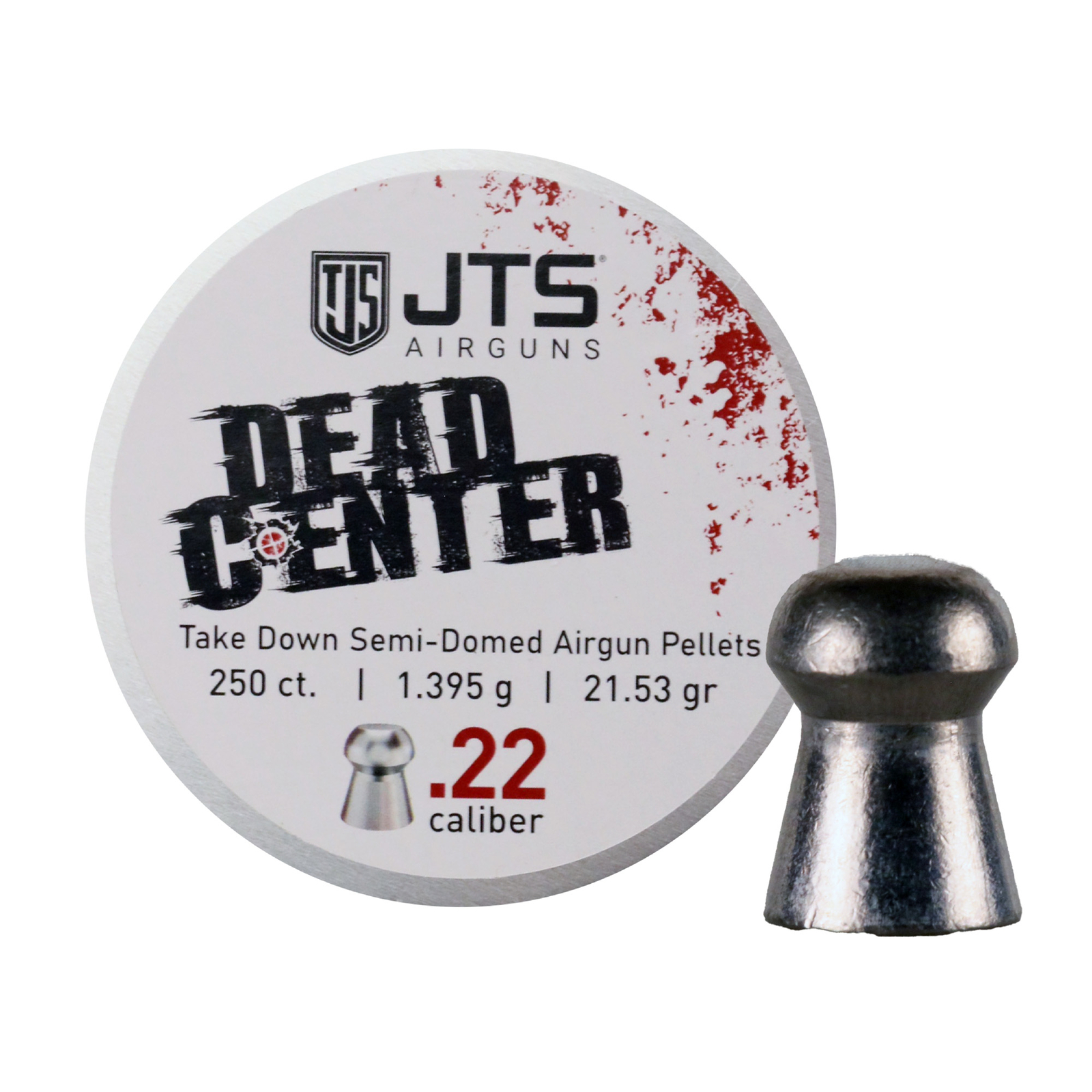 JTS Group Dead Center .22 Caliber Semi-Domed Pellets 21.53 Grain 250 Count Tin